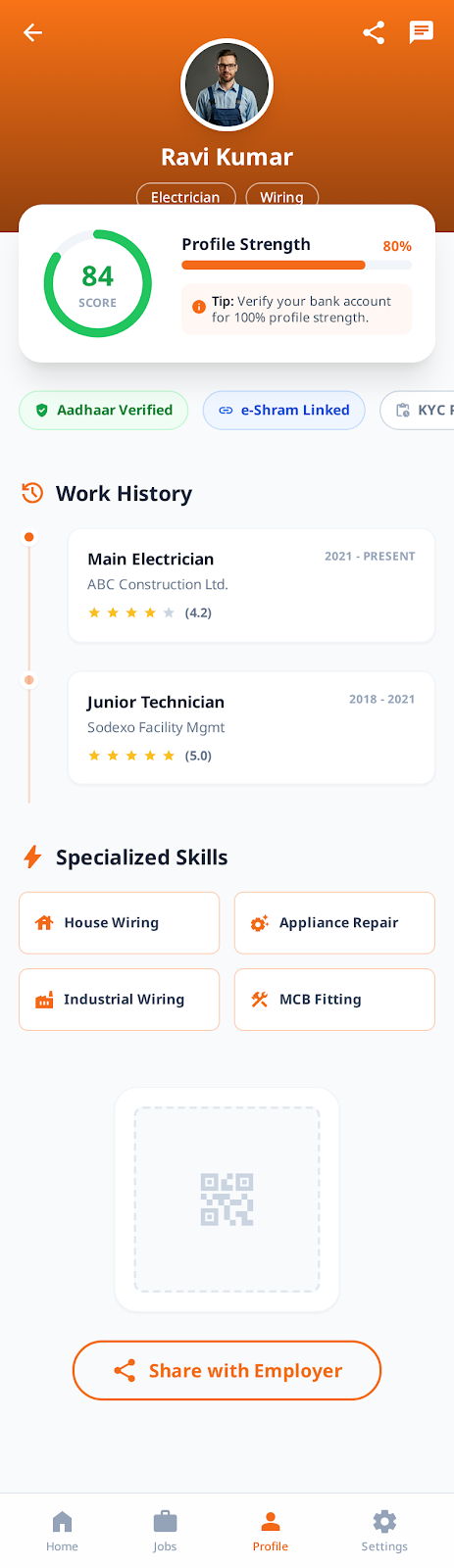 Worker profile screen design